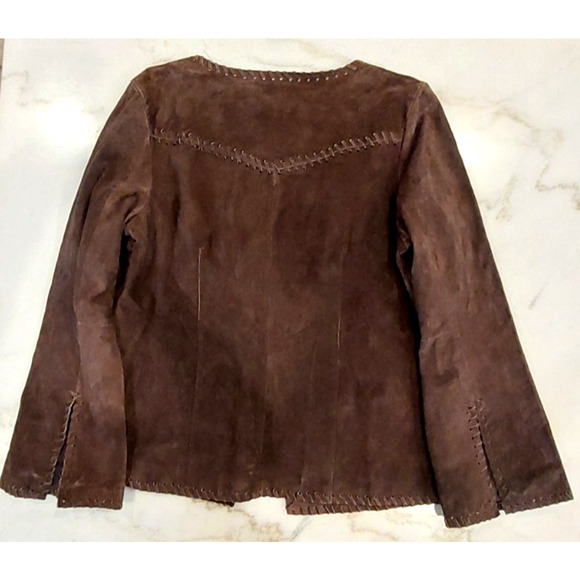 Faded Glory Vtg Large (12-14) Genuine Suede Leather Tie Front Jacket Brown - Picture 4 of 11